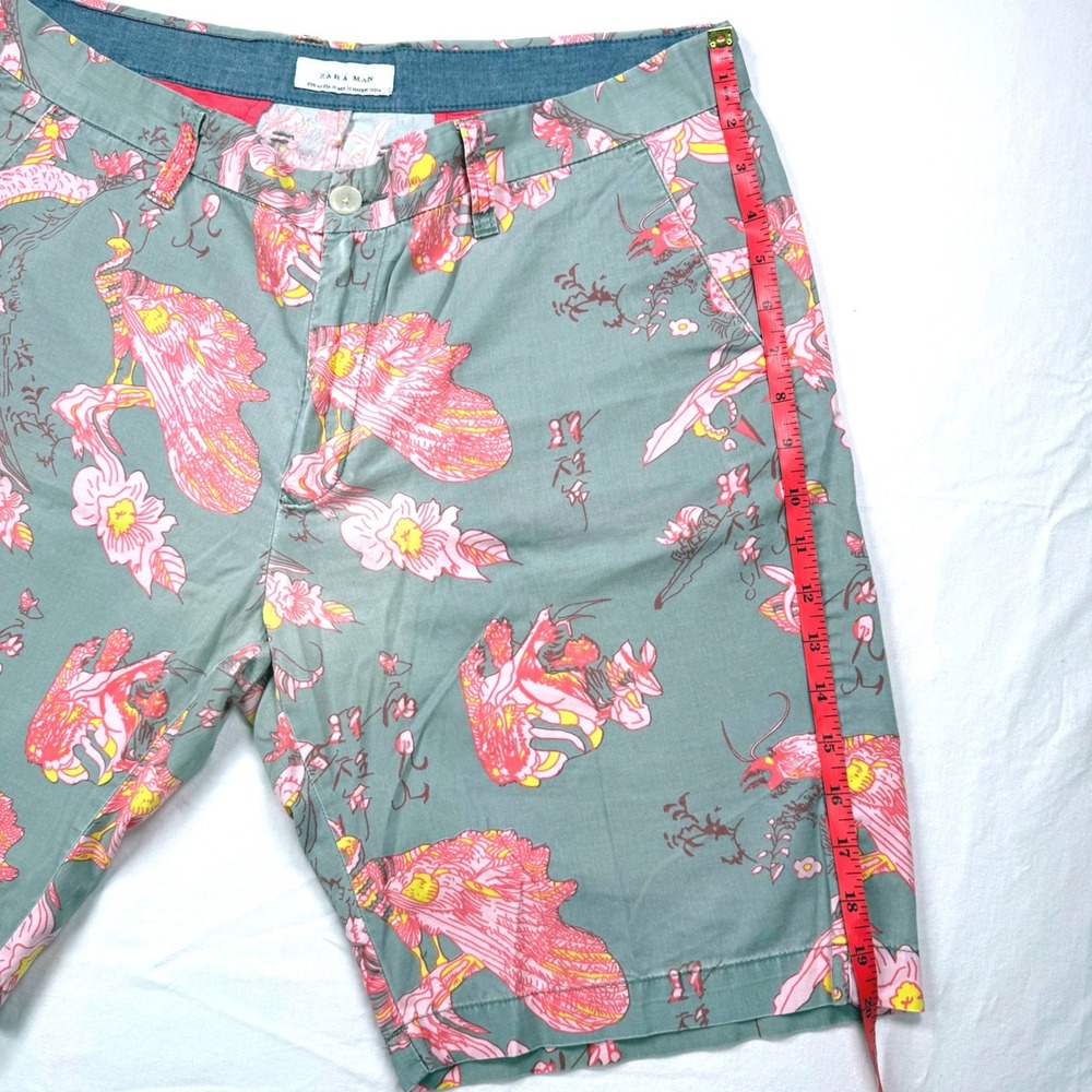 Zara Man Floral Shorts Men's 36 Gray Pink Flat Front Casual Summer - Picture 4 of 9